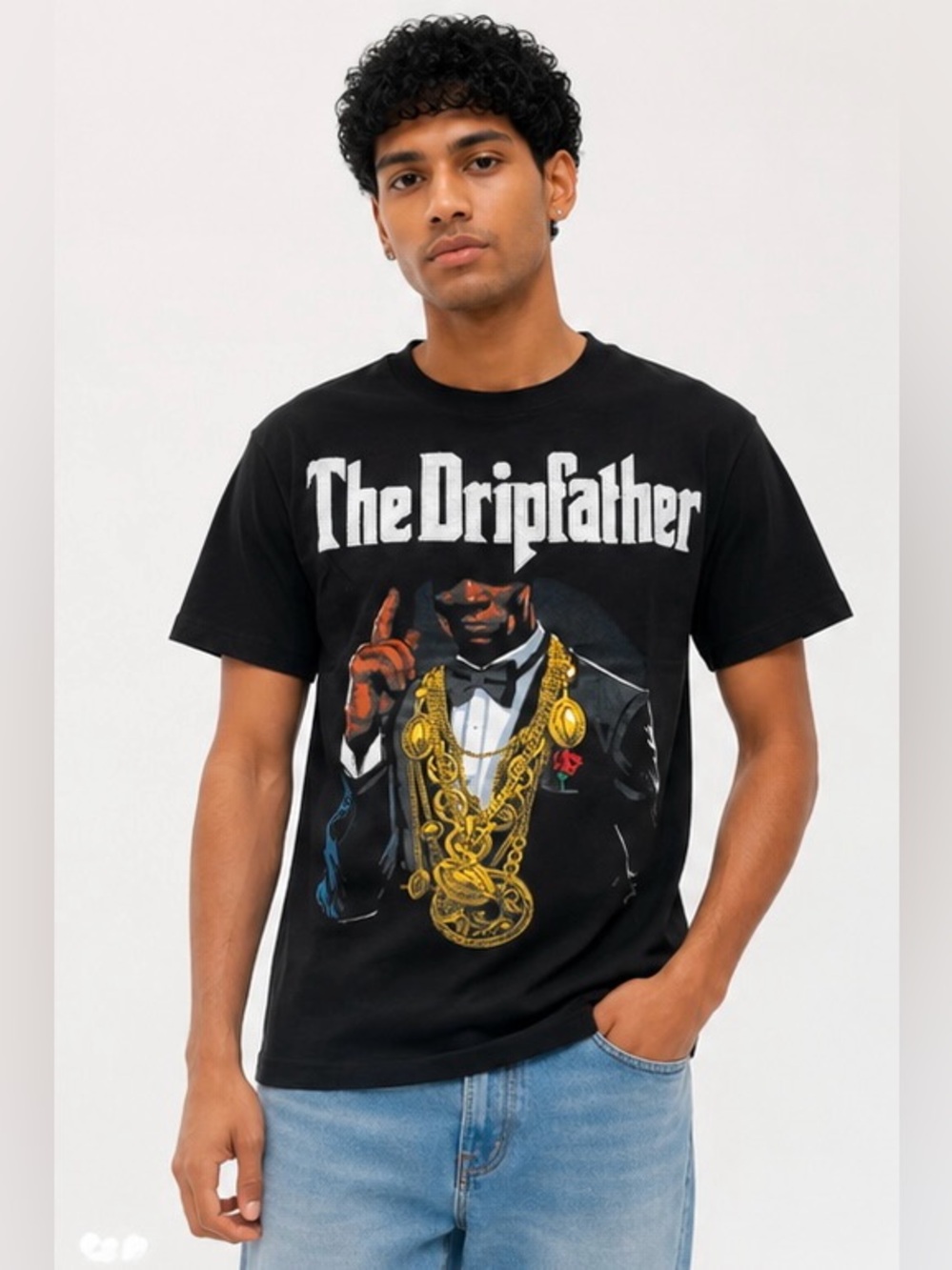 REASON "The Dripfather" Graphic Tee - Medium Black | Gold Chain Godfather Parody